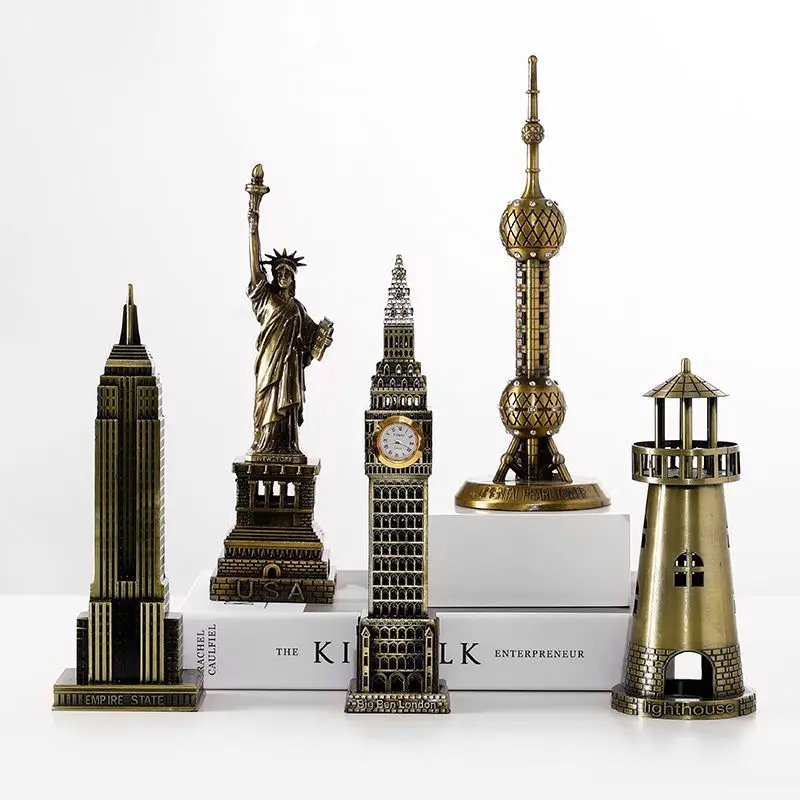 Metal world landmark statue ornament