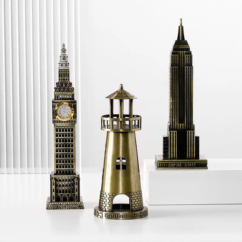 Metal world landmark statue ornament