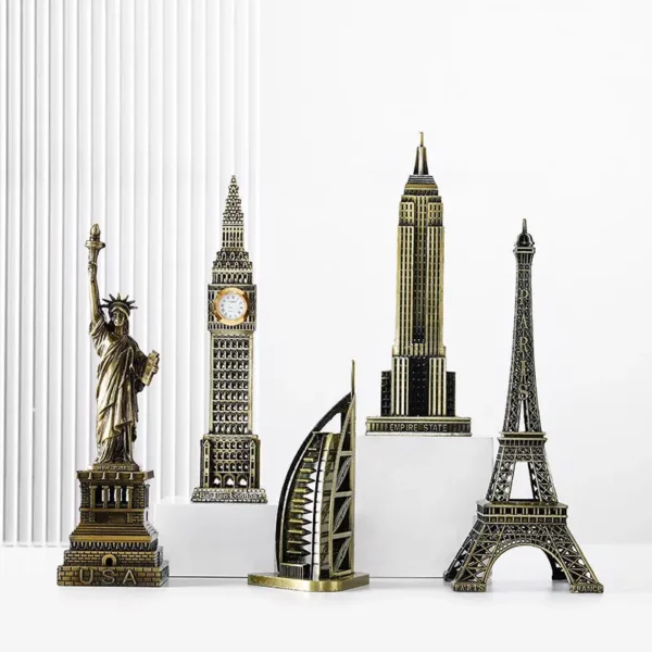 Metal world landmark statue ornament