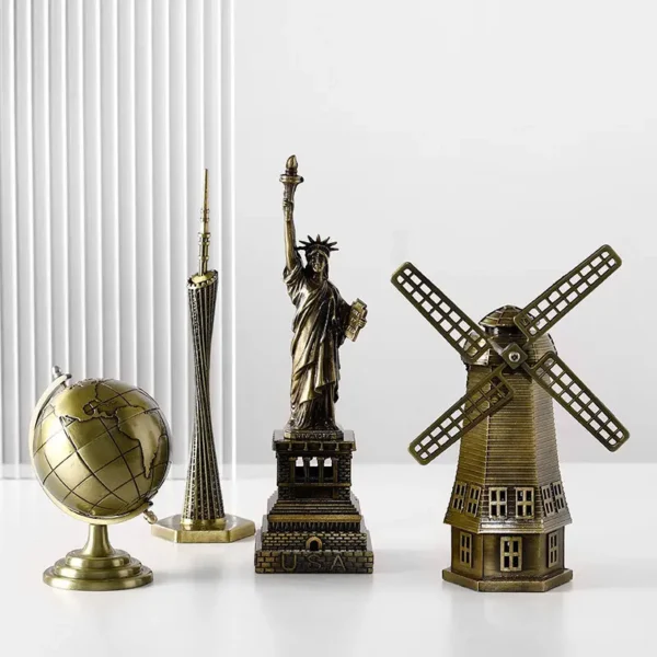 Metal world landmark statue ornament