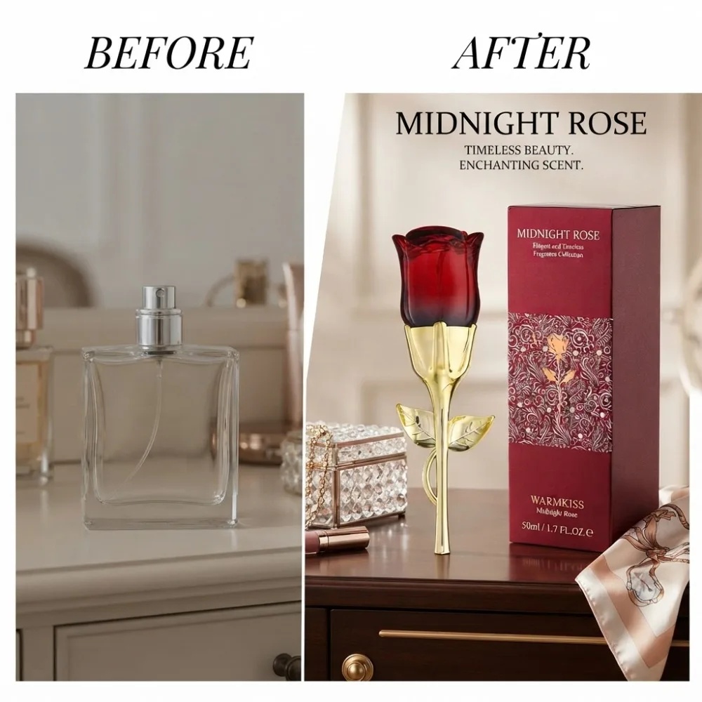 Midnight Rose Perfume 50ml – Rose Shaped Bottle Floral Fragrance for Women, Romantic Gift