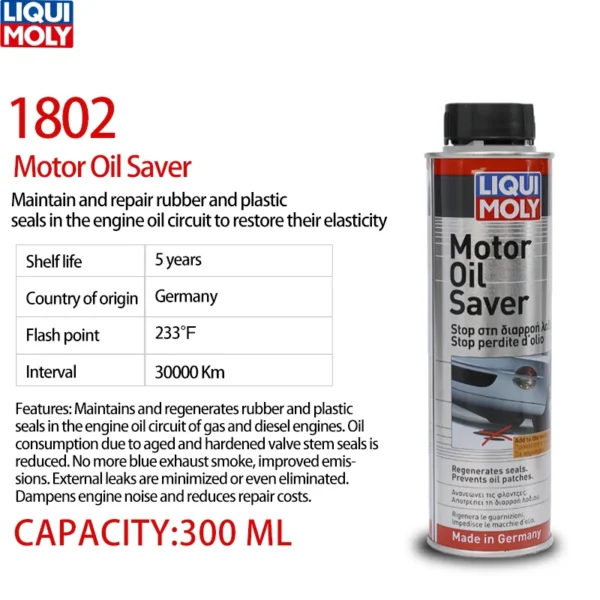 Liqui Moly Motor Oil Saver 300ml – Engine Oil Additive, Reduces Oil Consumption & Seals Leaks - 1 Bottle (300ml)
