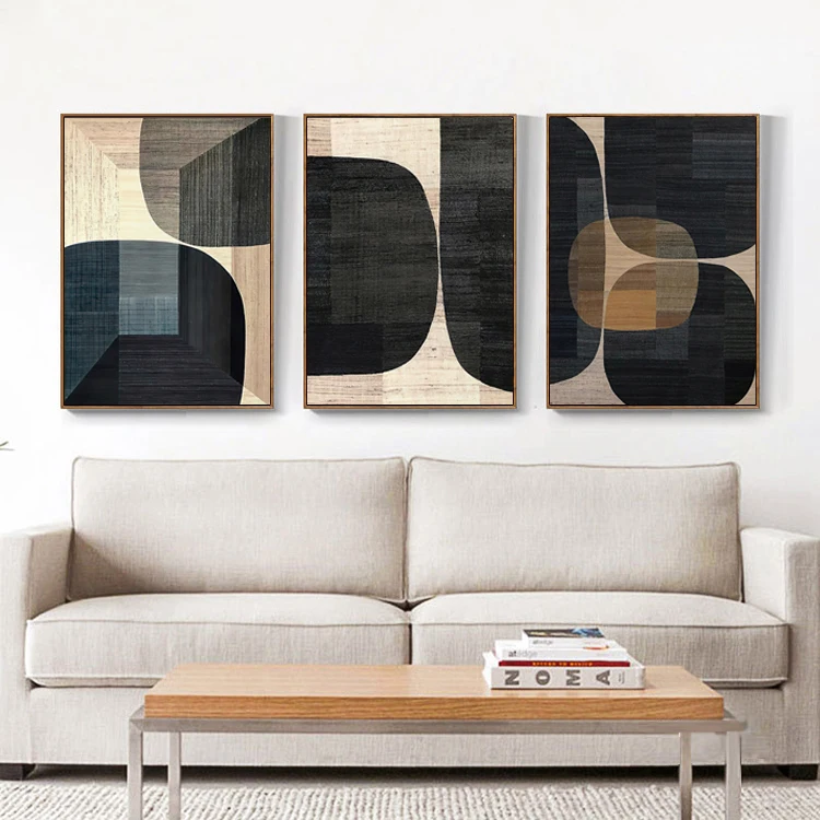 Abstract Geometric Canvas Wall Art – Brown & Neutral Colour Block Prints for Living Room & Office, Unframed