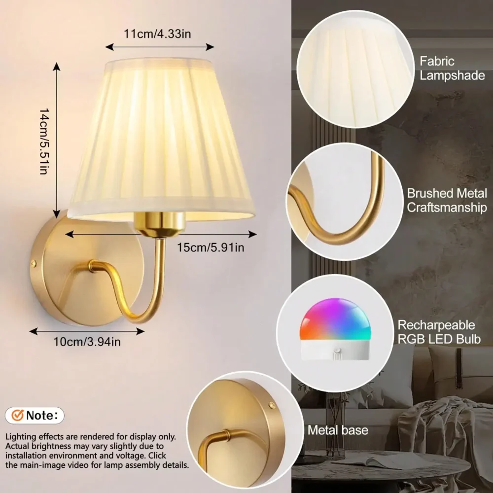 Battery-Powered Wireless Wall Light with Remote – Dimmable 15-Colour RGB Wall Sconce with Timer