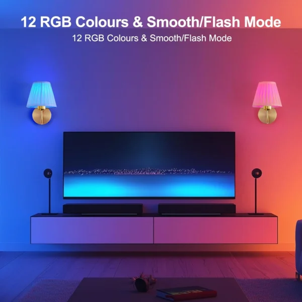 Battery-Powered Wireless Wall Light with Remote – Dimmable 15-Colour RGB Wall Sconce with Timer